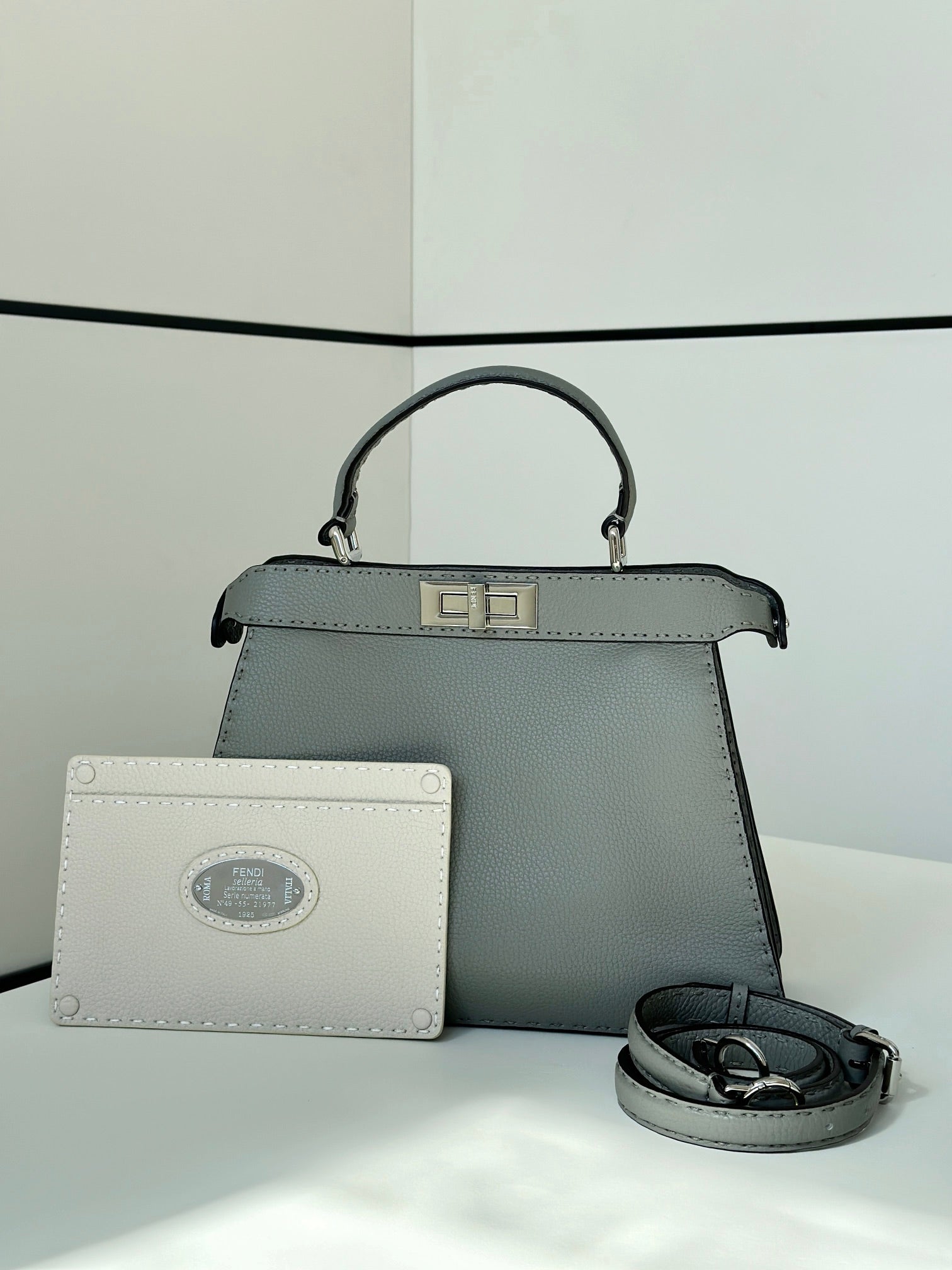 PEAKABOO Medium Handbag - Exclusive Custom-Made Calfskin in Elephant Gray