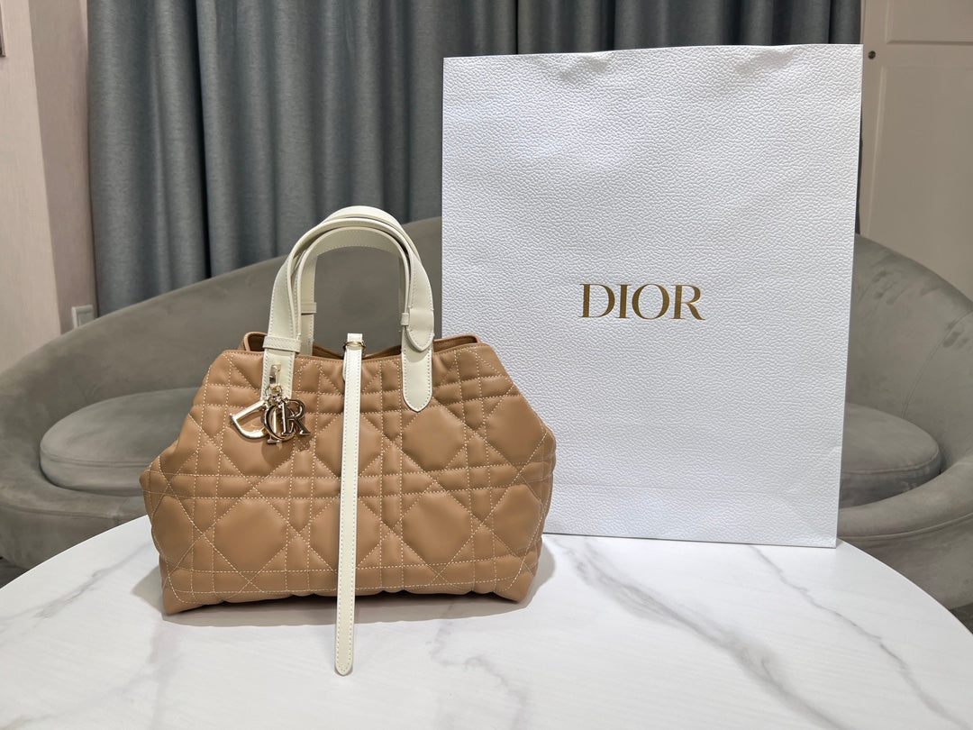 ** Dior Toujours Color Block Medium Handbag â€“ Dark Apricot & White Leather

**
