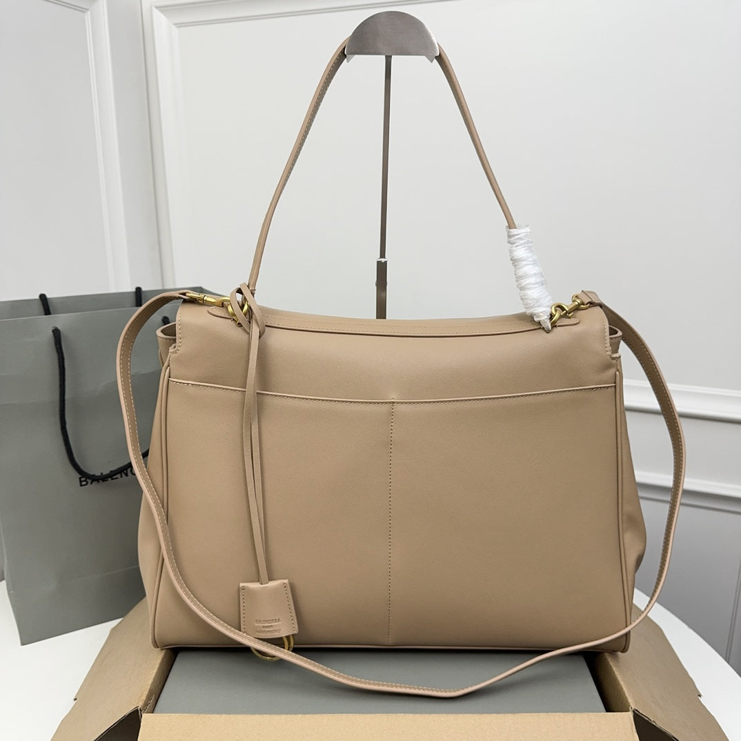 ** Balenciaga Rodeo Bag - Chic Milk Tea Color Handbag with Gold Buckle

**