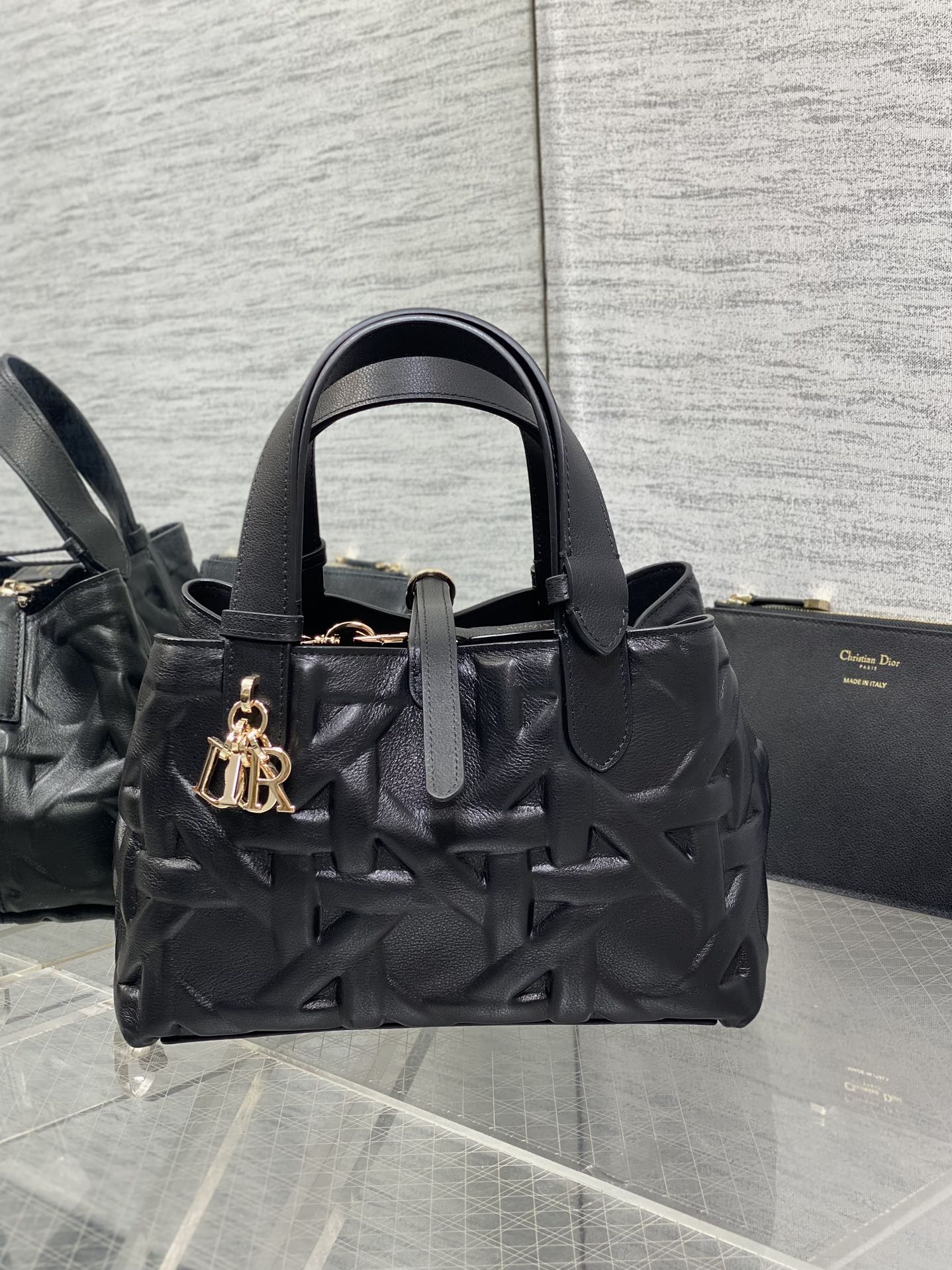 Dior Toujours Series Small Black Embossed Calfskin Bag