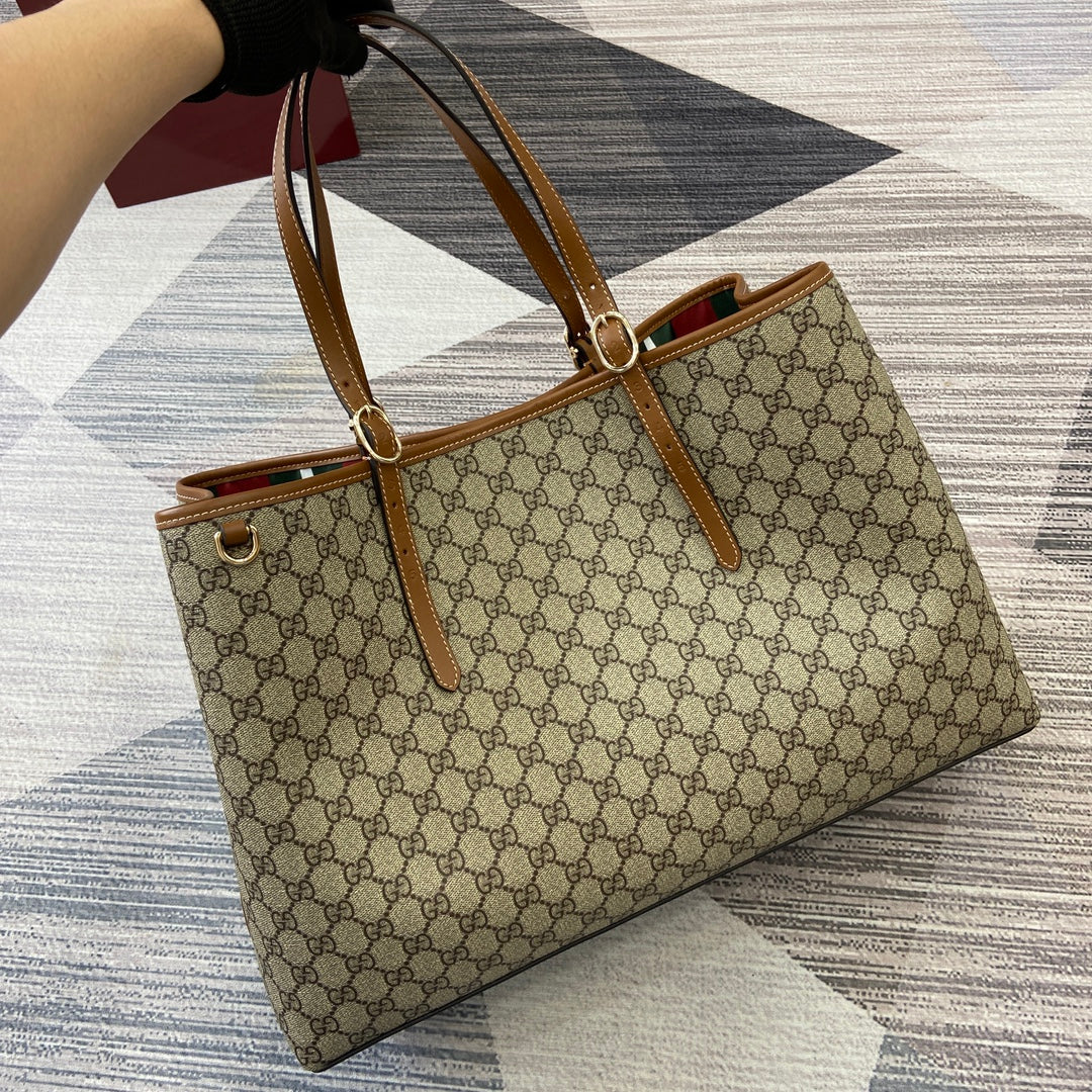 Gucci GG Emblem Large Tote Bag - Brown PVC