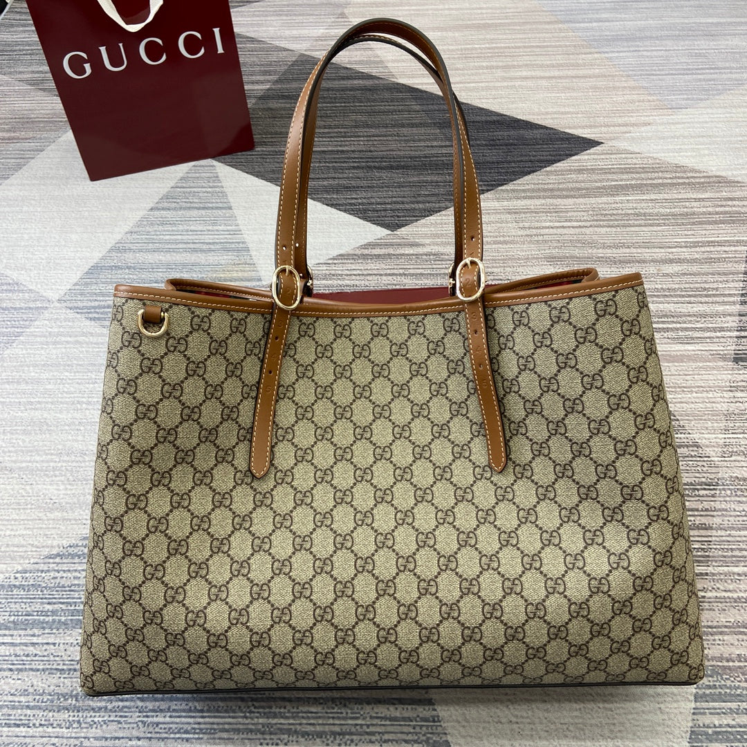 Gucci GG Emblem Large Tote Bag - Brown PVC