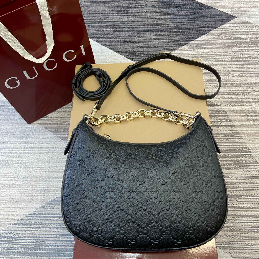 Gucci GG Emblem Medium Shoulder Bag in Grained Leather