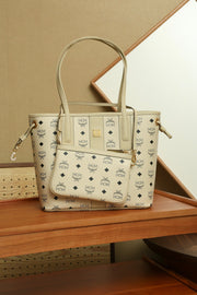 MCMLiz Visetos Double-Sided Beige Shopping Bag