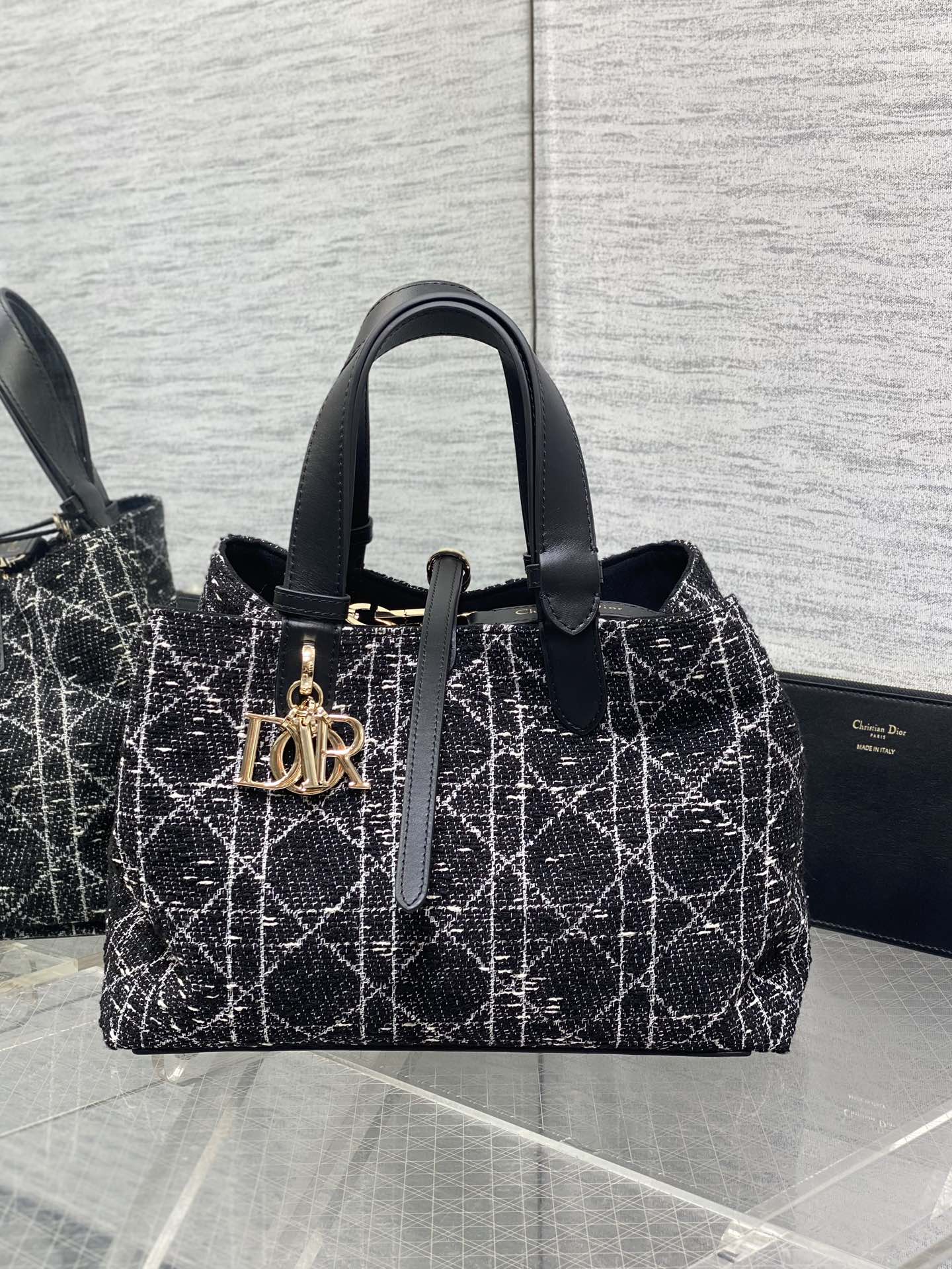 Dior Toujours Tweed Oversized Calfskin Bag - Medium Bold Black