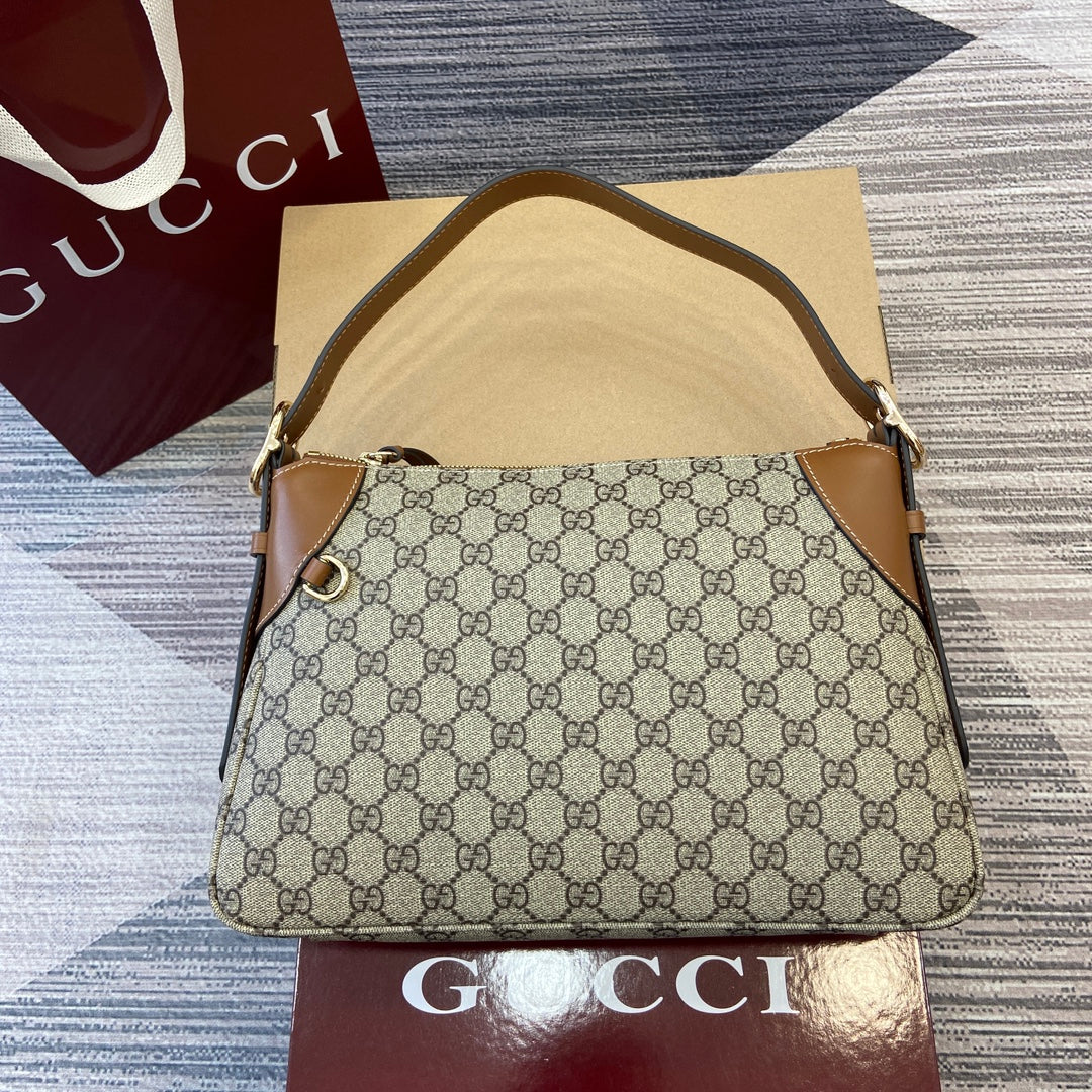 Gucci GG Emblem Medium Shoulder Bag â€“ Brown PVC
