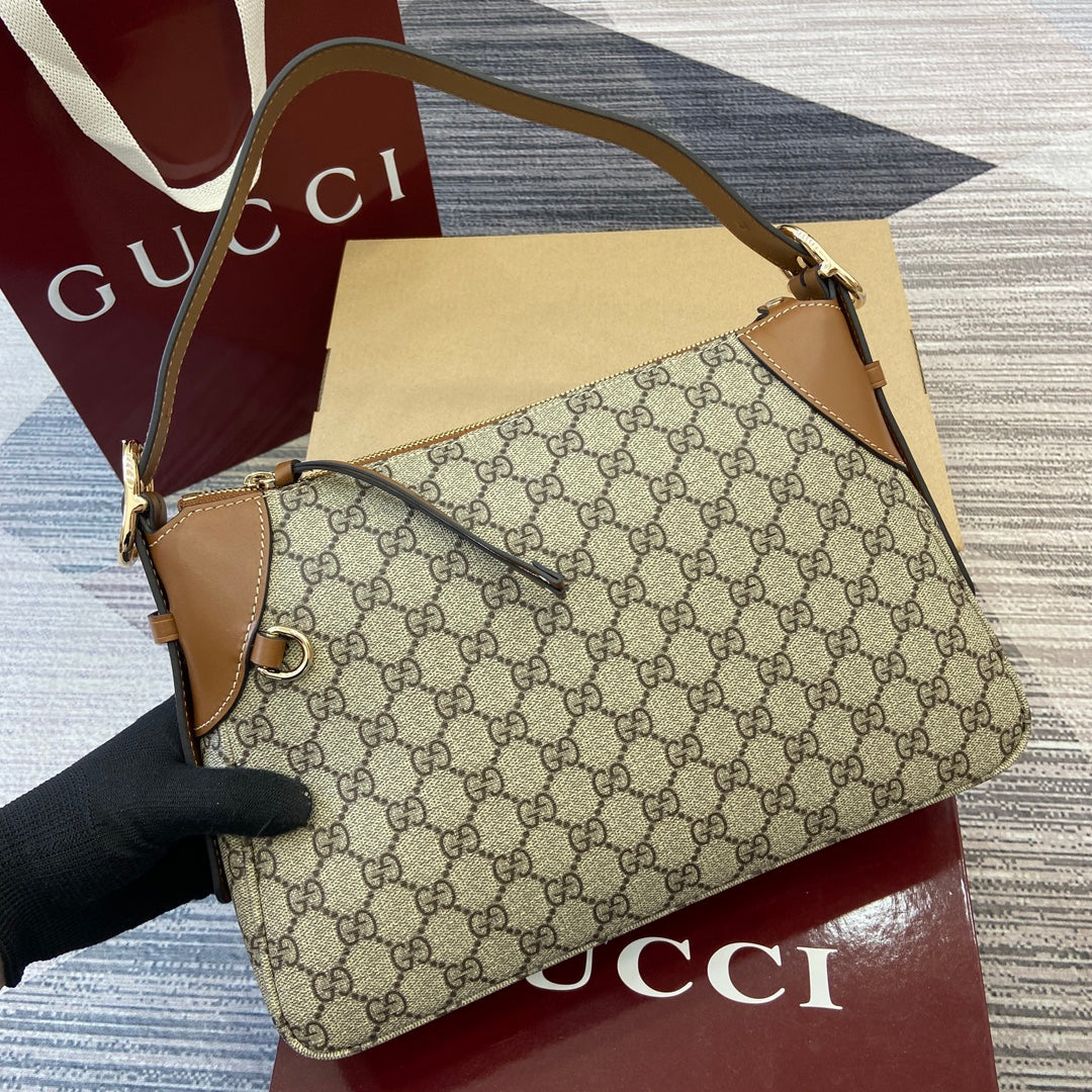 Gucci GG Emblem Medium Shoulder Bag â€“ Brown PVC