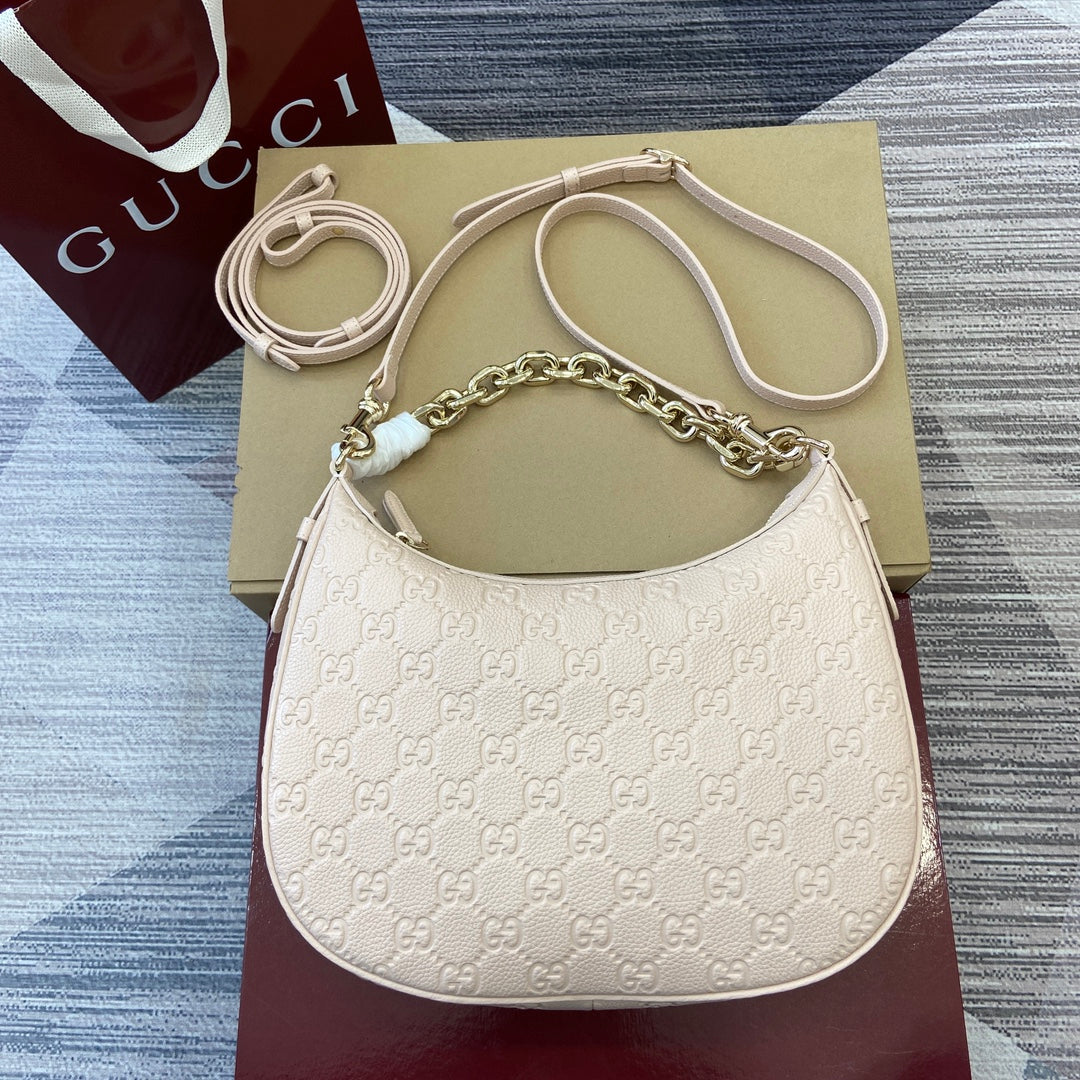 Gucci GG Emblem Medium Shoulder Bag in Pink Leather