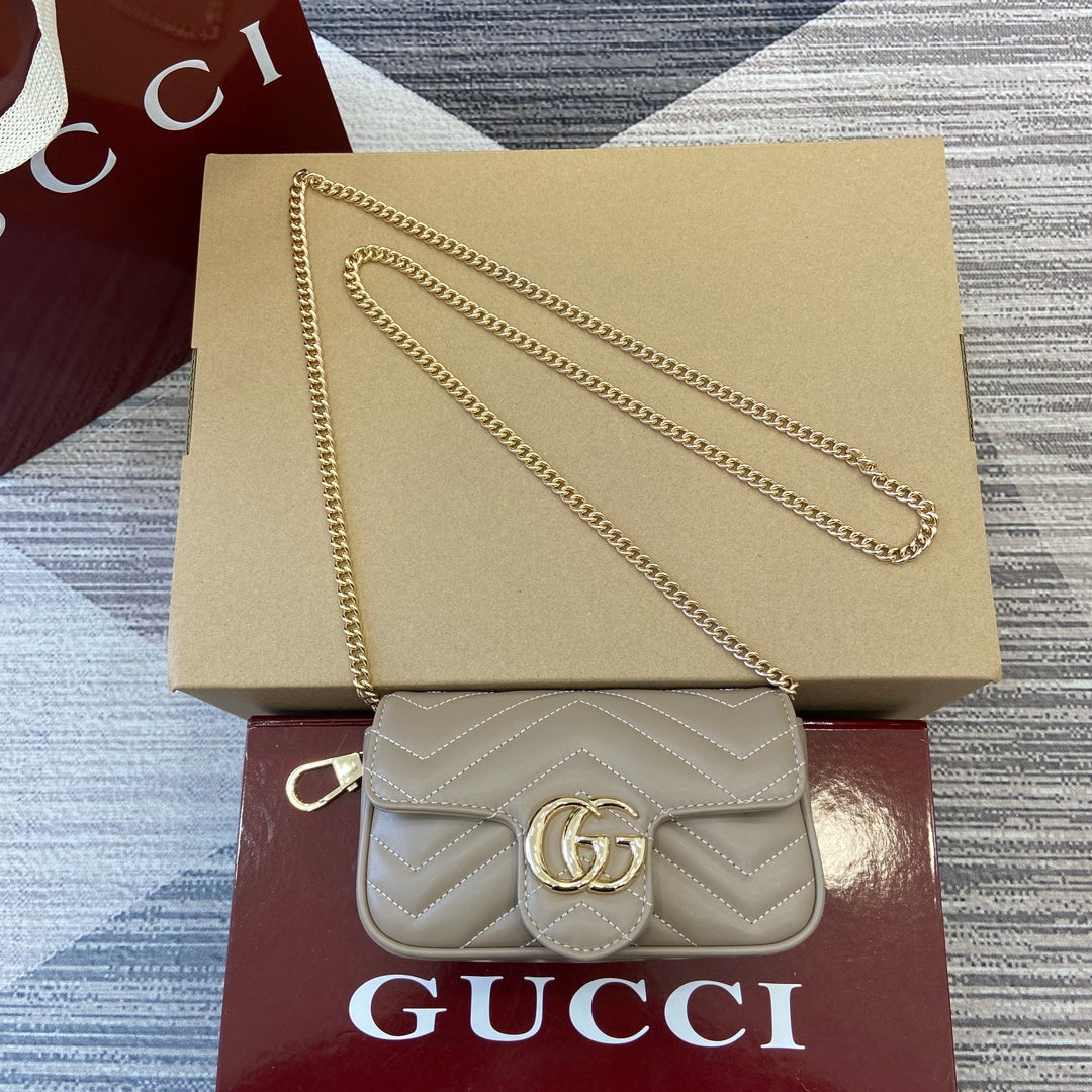 Gucci GG Marmont Super Mini Handbag - Beige Quilted Leather