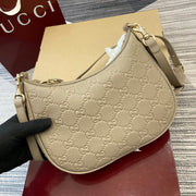 Gucci GG Emblem Medium Shoulder Bag in Gray Grained Leather