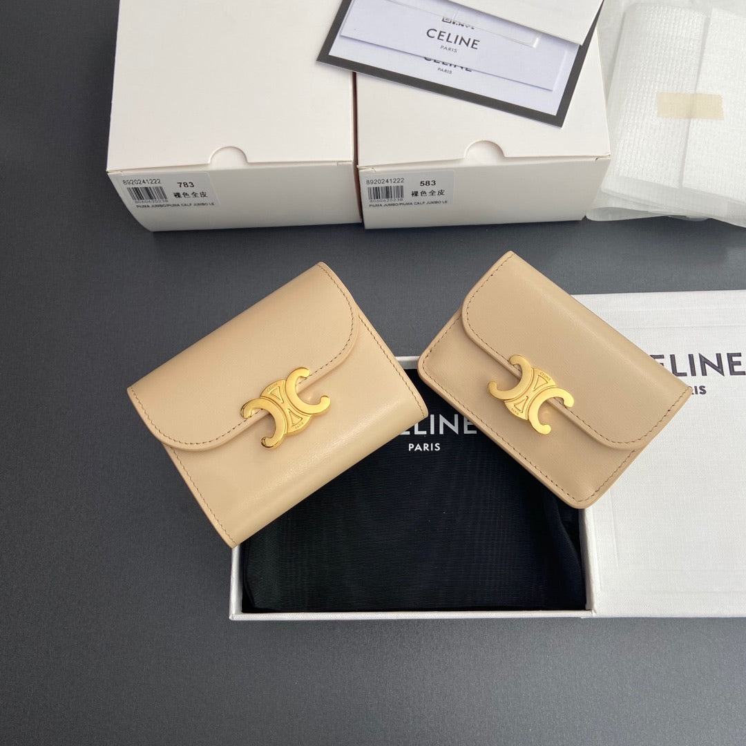 TRIOMPHE Glossy Cowhide Leather Wallet - Premium Pure Steel Hardware