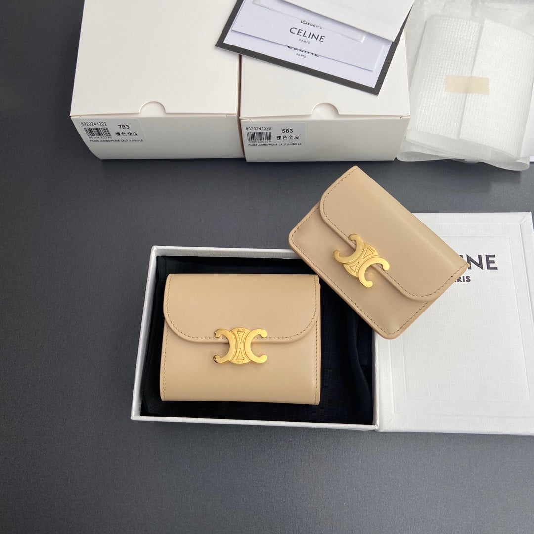 TRIOMPHE Glossy Cowhide Leather Wallet - Premium Pure Steel Hardware