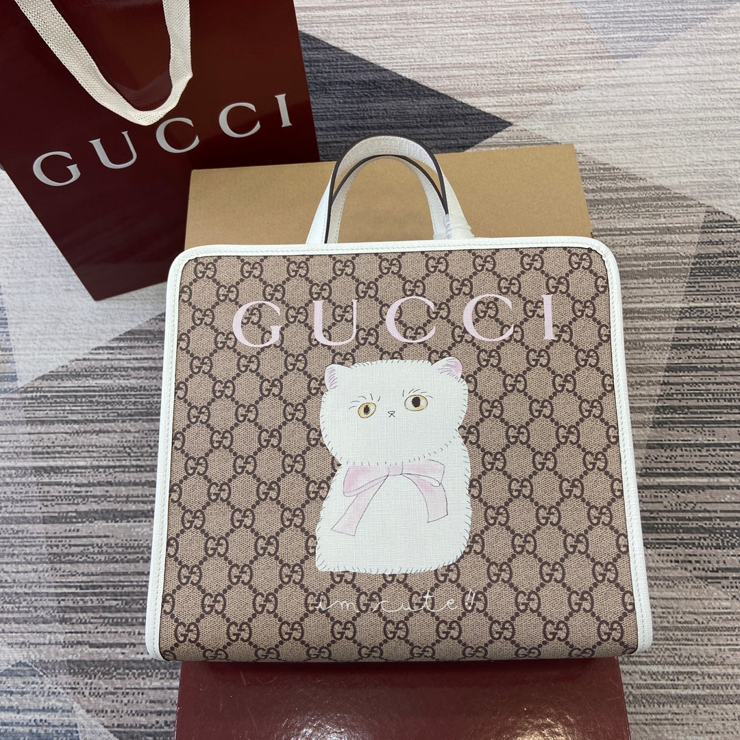 Gucci GG Supreme Kitten Print Tote Bag by Naon Jeong