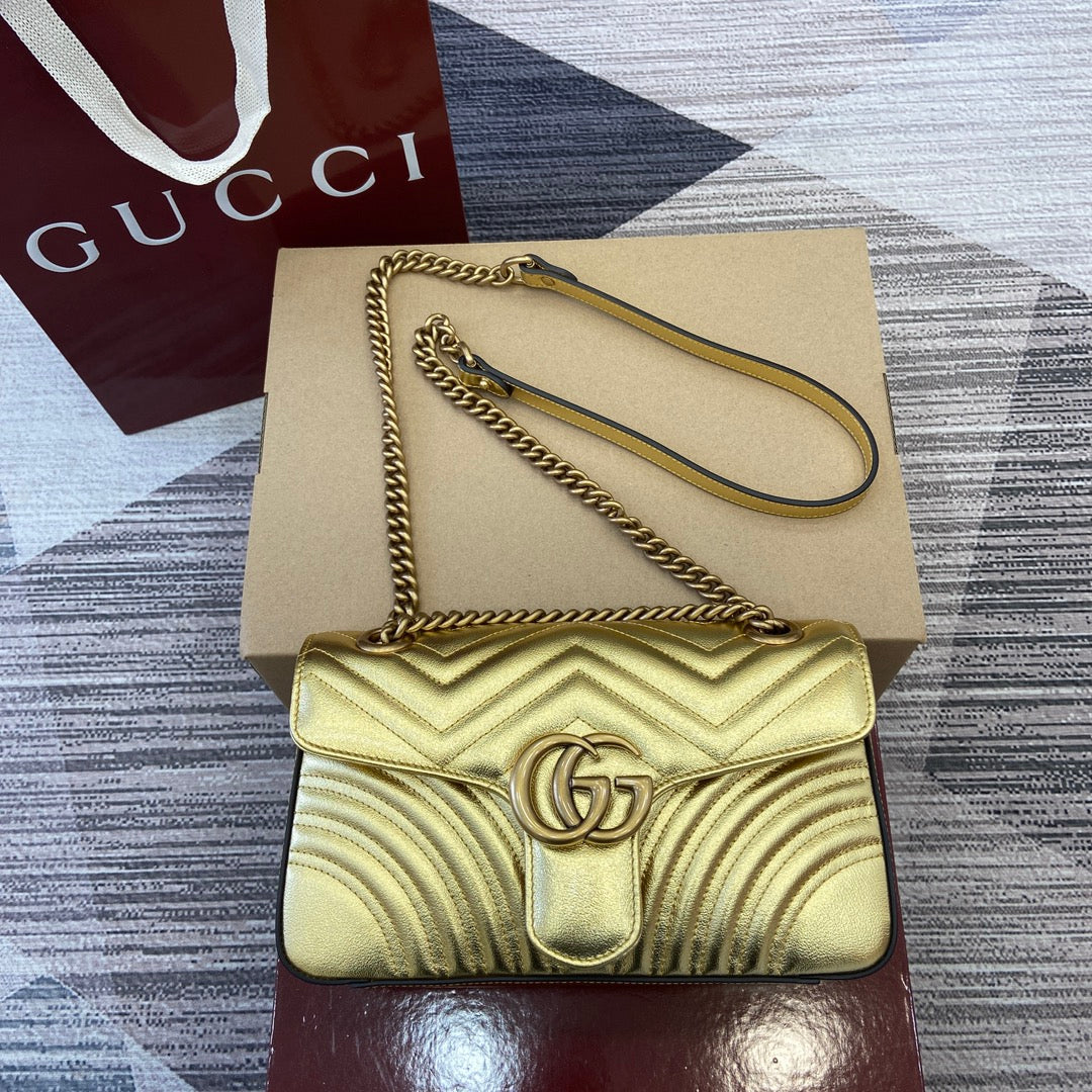 Gucci GG Marmont Small Shoulder Bag - Gold Metallic Leather