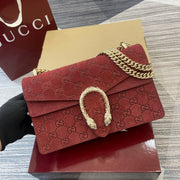 Gucci Dionysus Mini Shoulder Bag - Red GG Suede with Tiger Head Lock