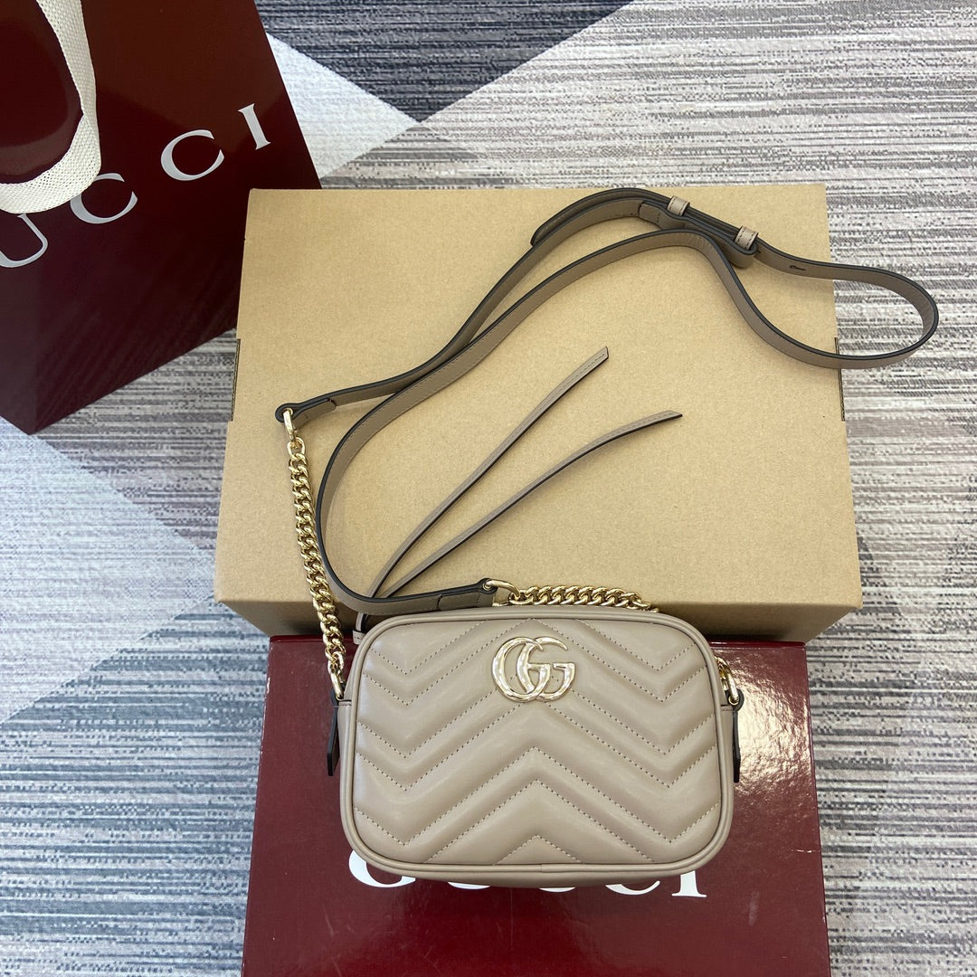Gucci GG Marmont Mini Shoulder Bag - Beige Leather