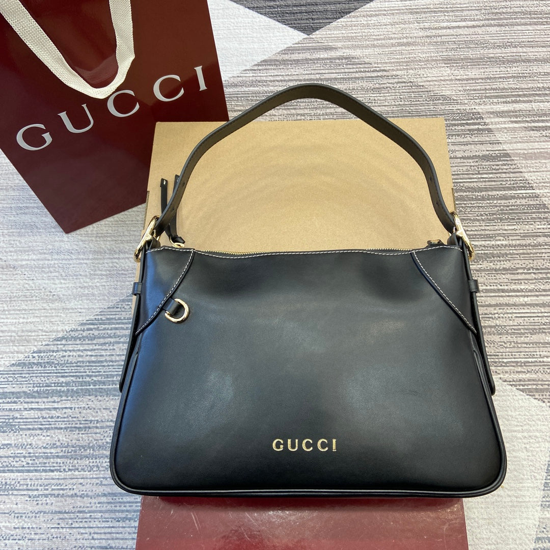 Gucci GG Emblem Medium Shoulder Bag - Authentic Leather Elegance