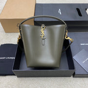LE 5Ã€7 Italian Calfskin Small Bucket Bag - Musk Green & Antique Gold