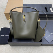 Large Italian Calfskin Bucket Bag - Musk Green & Antique Gold