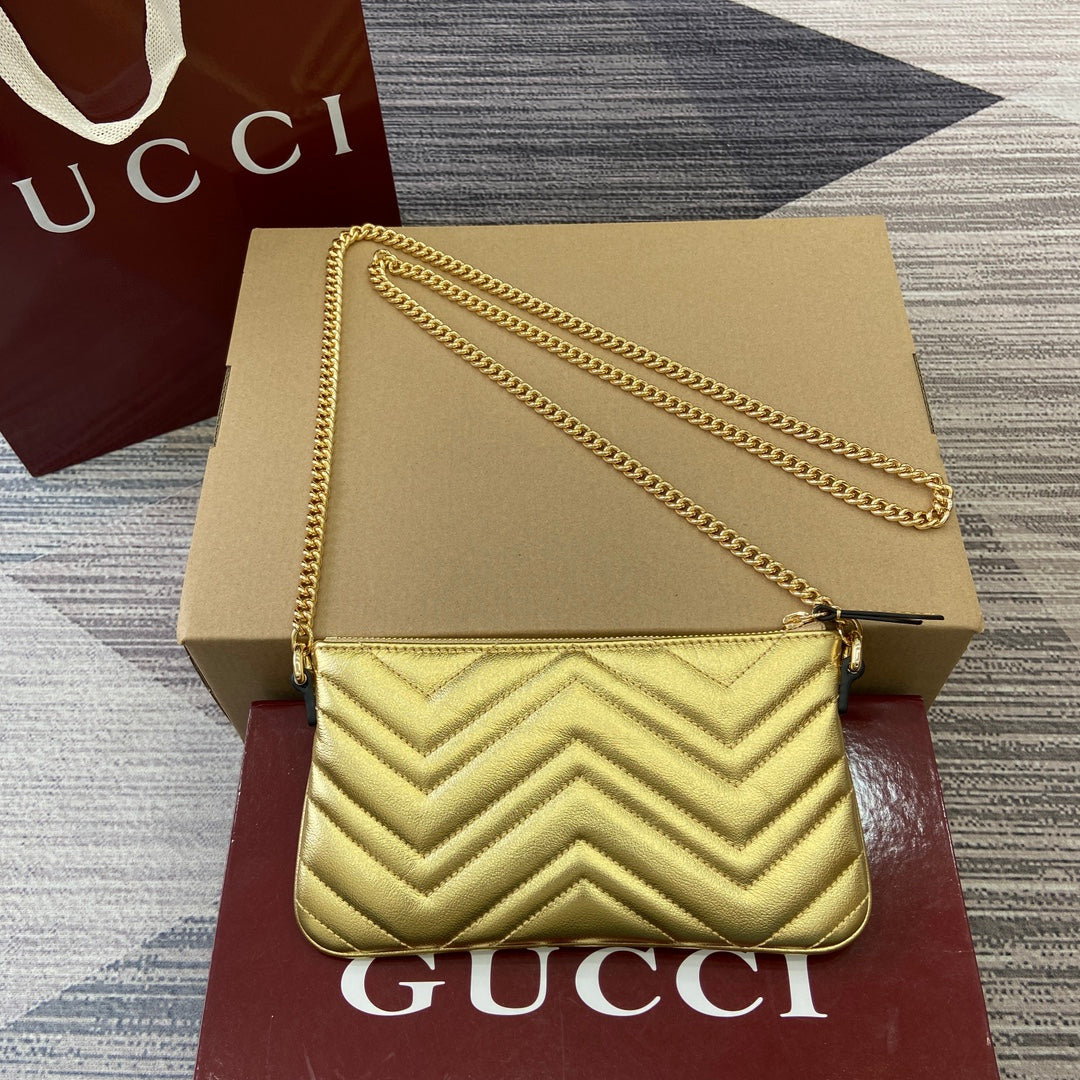 Gucci GG Marmont Ultra-Mini Gold Leather Handbag