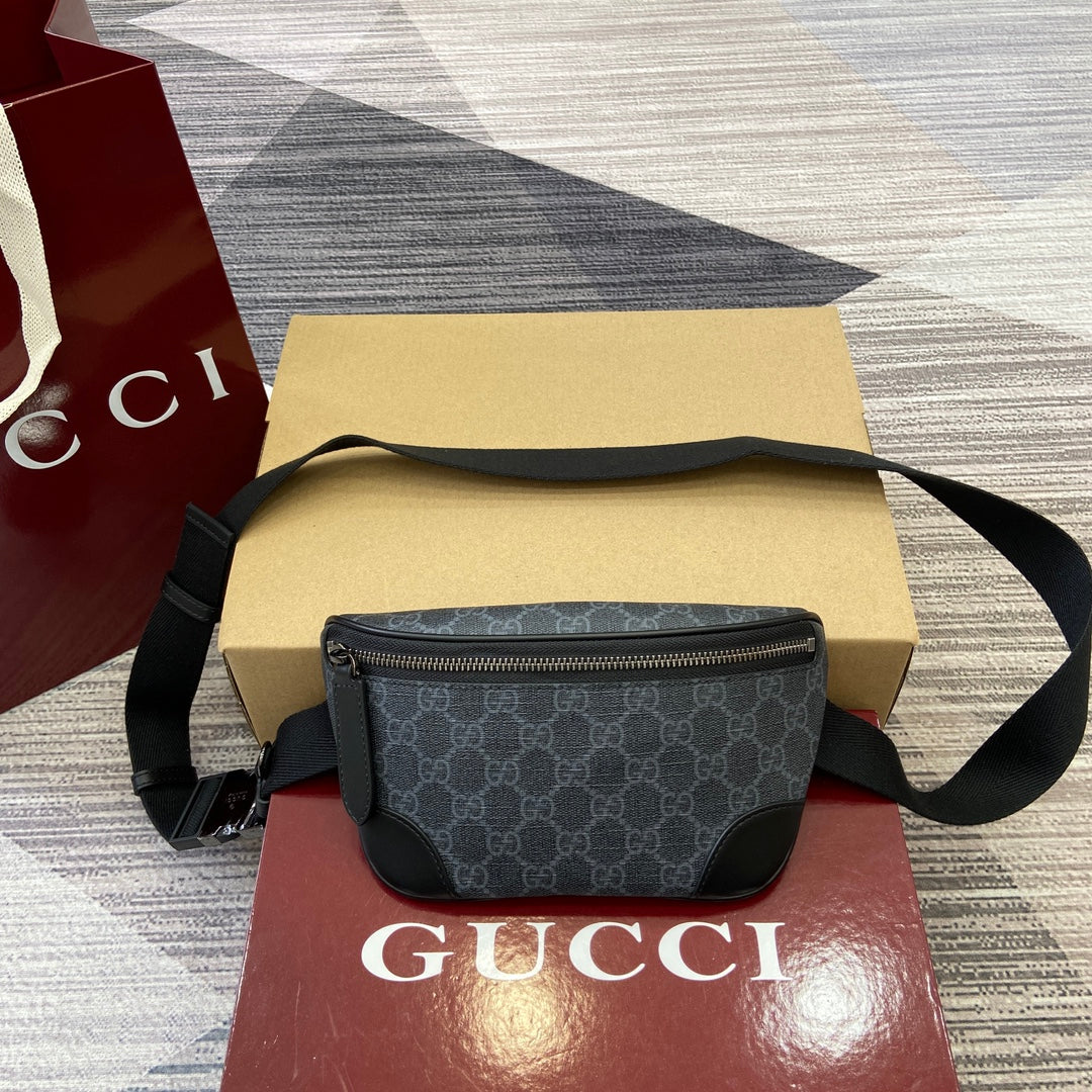 Gucci GG Emblem Black Monogram Belt Bag for Men