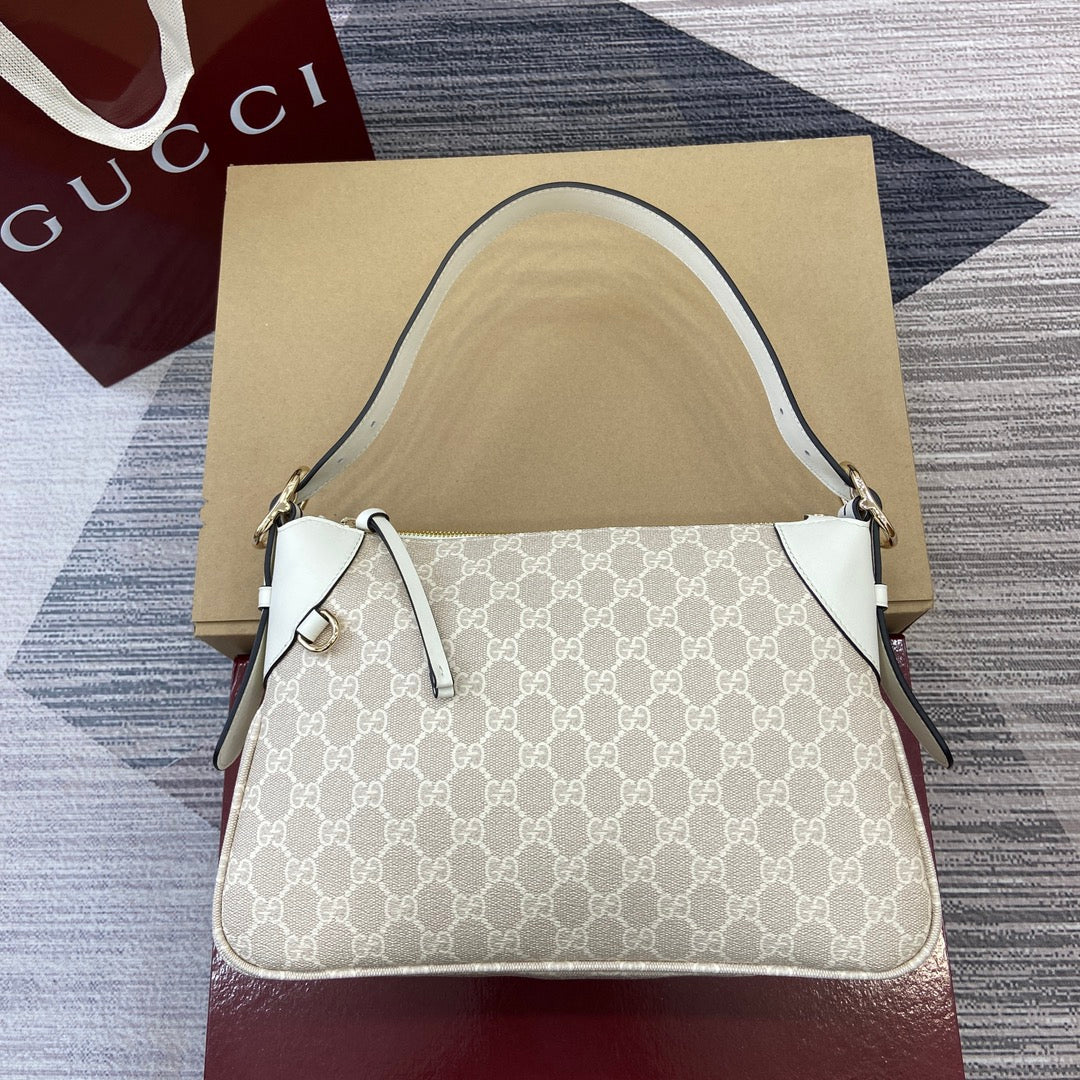 Gucci GG Emblem Medium Shoulder Bag - Oatmeal PVC