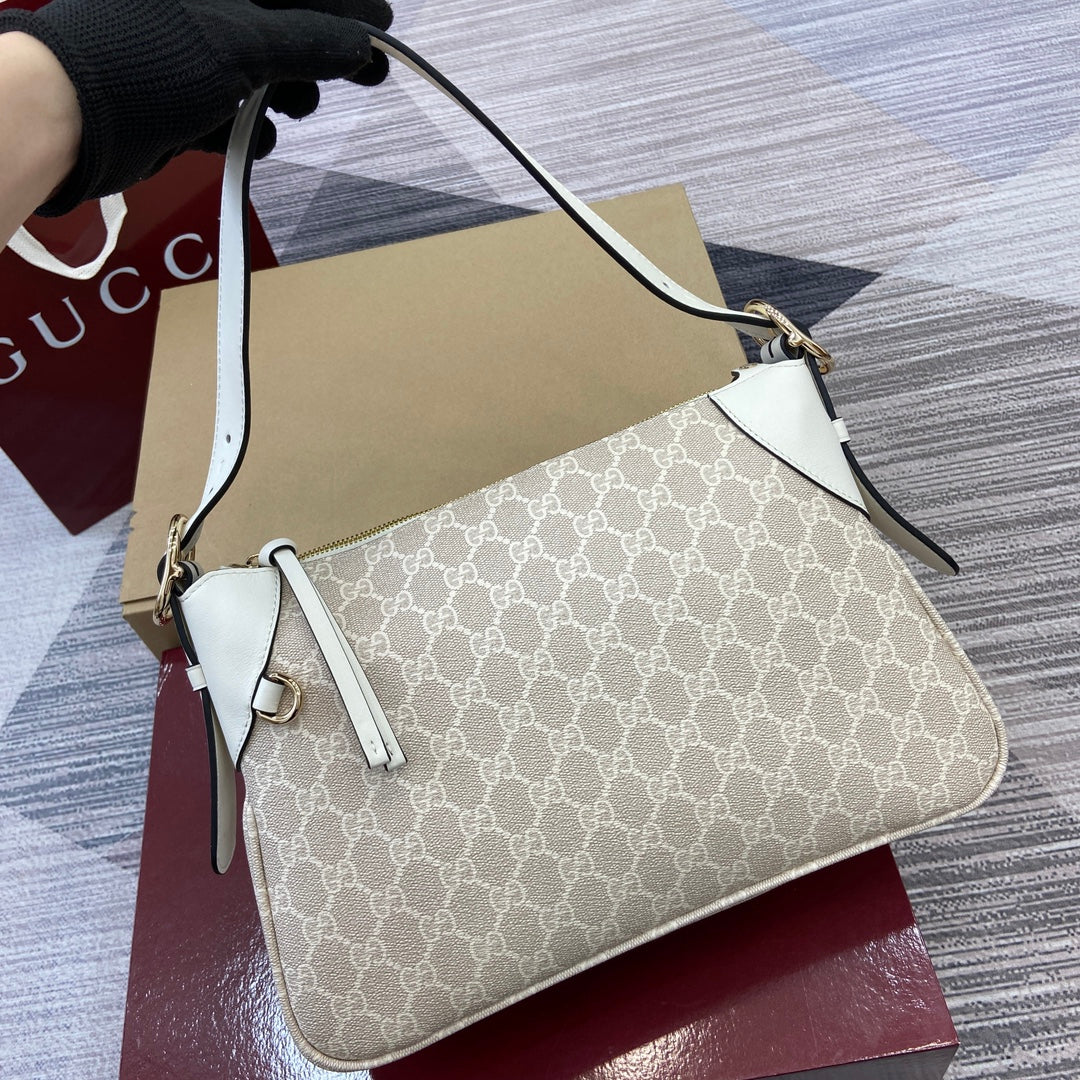 Gucci GG Emblem Medium Shoulder Bag - Oatmeal PVC