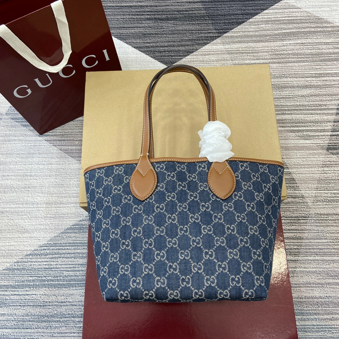 Gucci Totissima Blue GG Denim Tote Bag