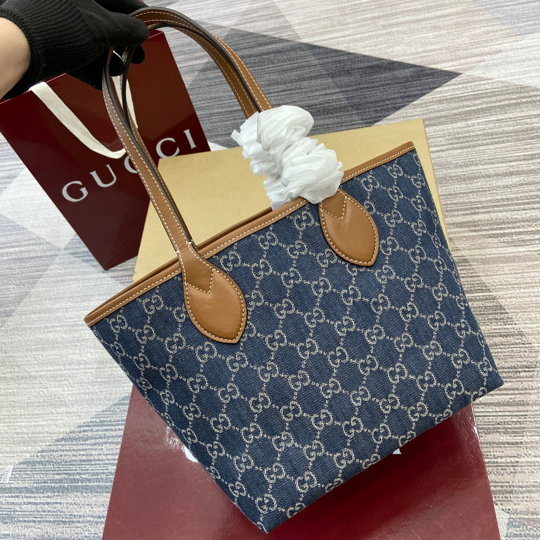Gucci Totissima Blue GG Denim Tote Bag