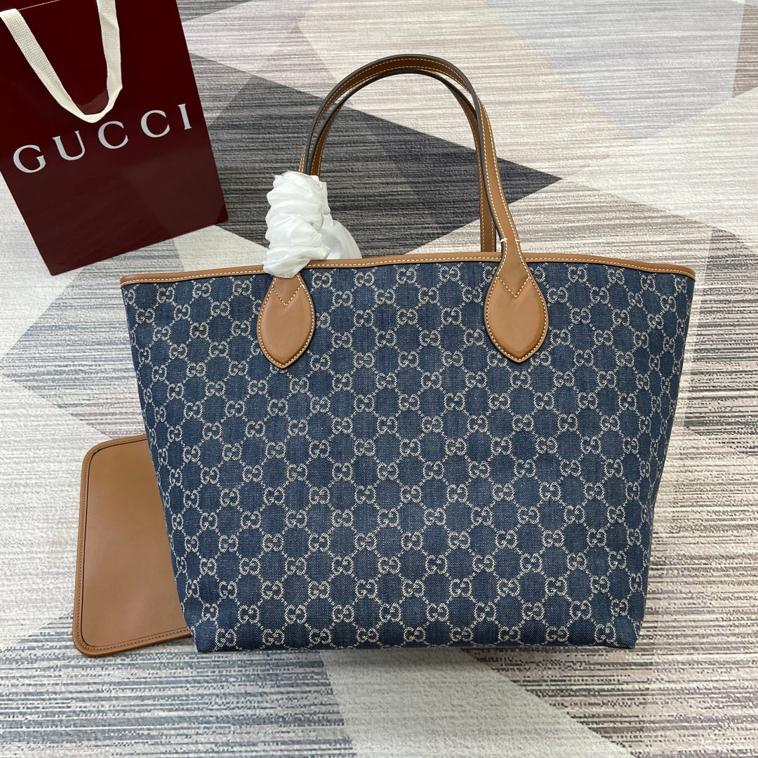 Gucci Totissima Medium Tote Bag with Removable Clutch - Blue Denim