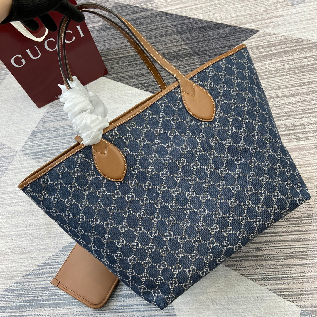 Gucci Totissima Medium Tote Bag with Removable Clutch - Blue Denim