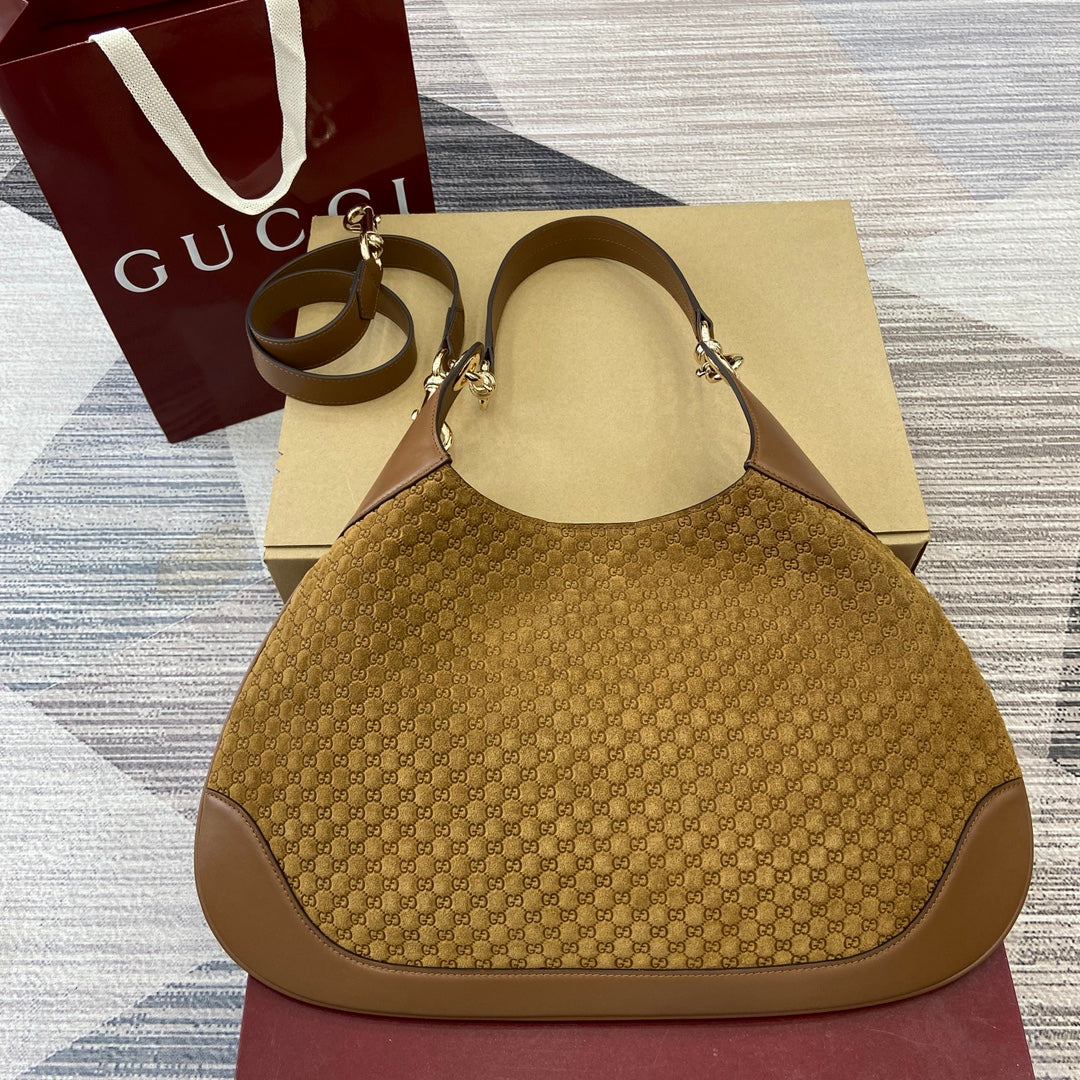 Gucci GG Double Lock Suede Shoulder Bag - Vintage-inspired Luxury Handbag