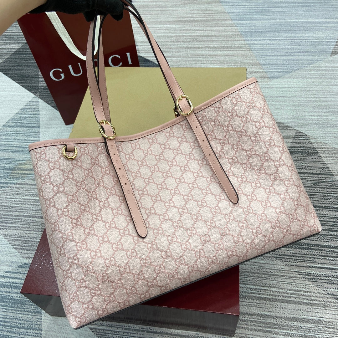 Gucci GG Emblem Medium Tote Bag - Pink Leather