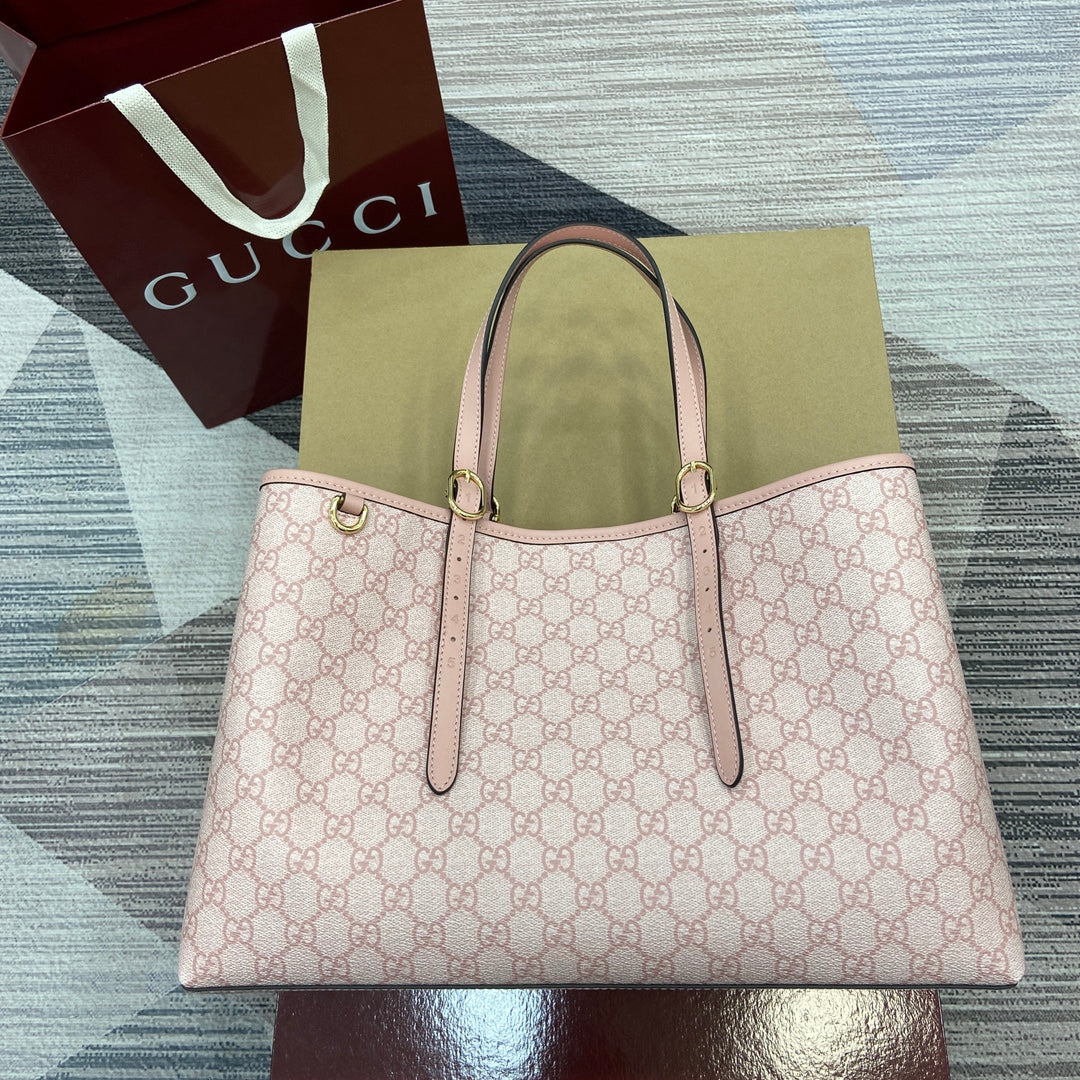 Gucci GG Emblem Medium Tote Bag - Pink Leather