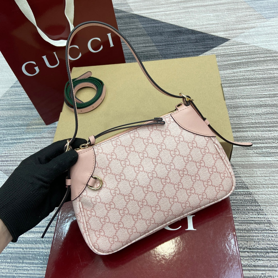 Gucci GG Emblem Small Shoulder Bag in Pink Leather