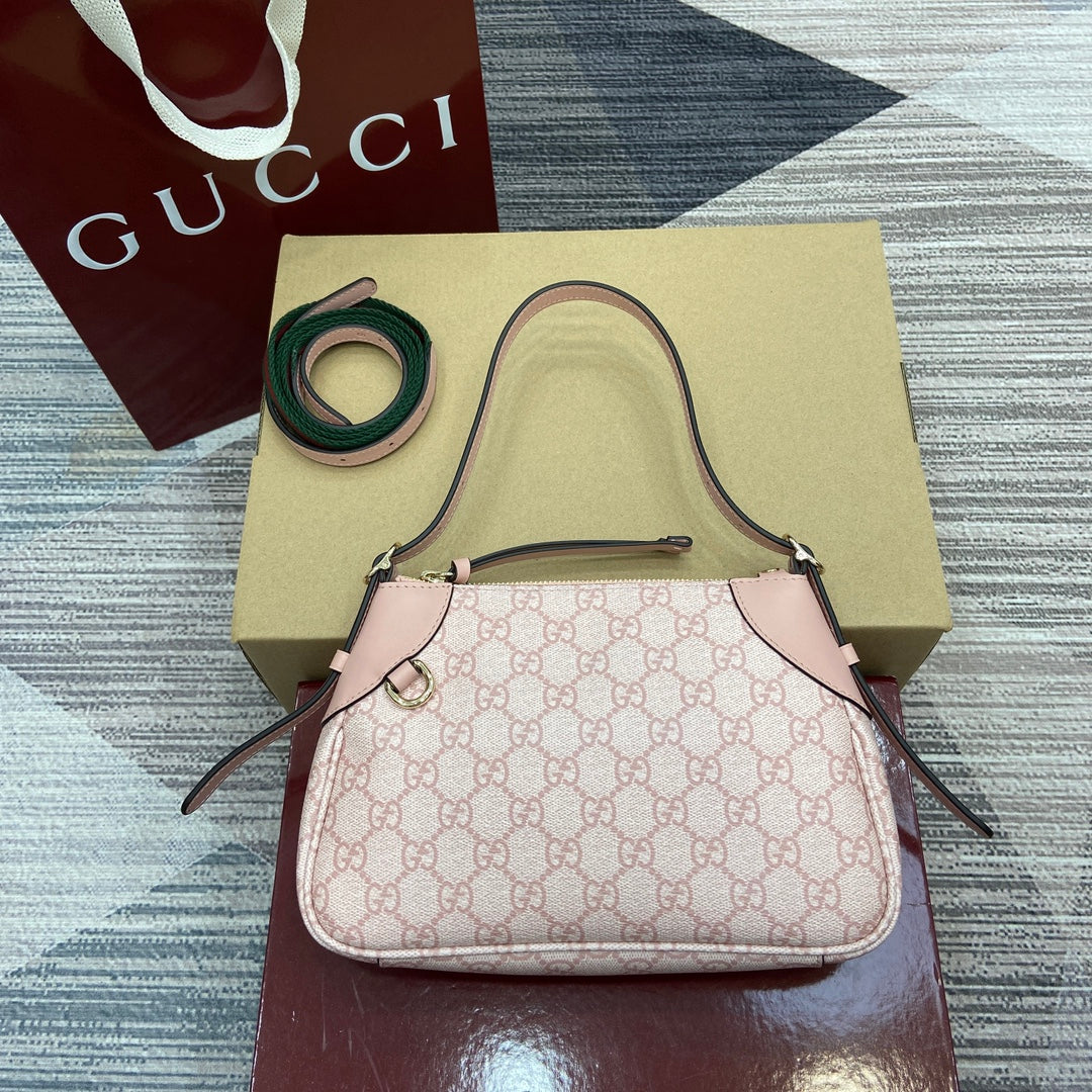 Gucci GG Emblem Small Shoulder Bag in Pink Leather