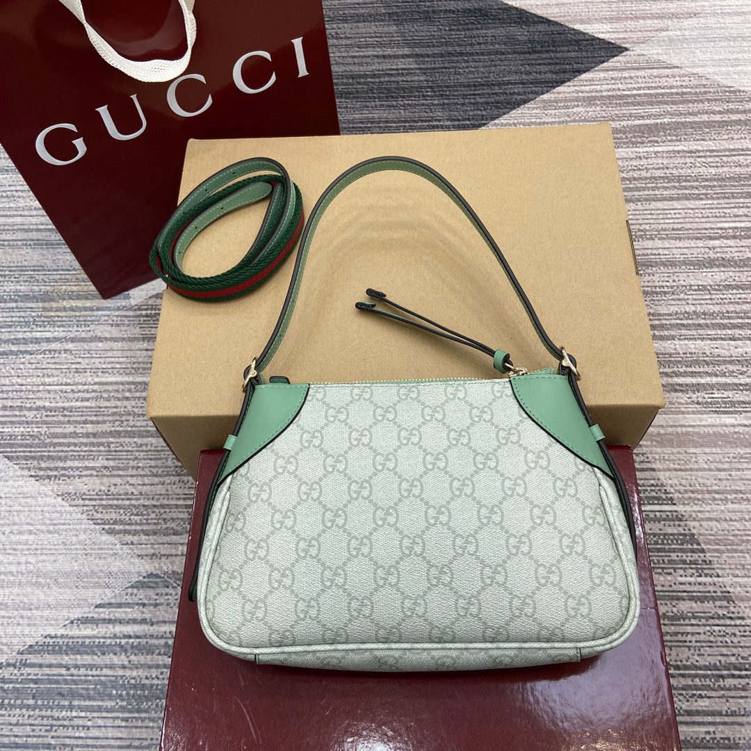 Gucci GG Emblem Small Shoulder Bag - Gray Green PVC/Leather