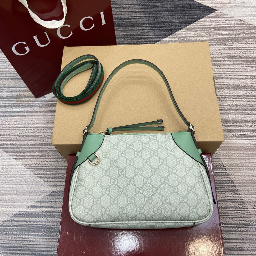 Gucci GG Emblem Small Shoulder Bag - Gray Green PVC/Leather
