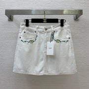 Custom High-Waisted Denim Skirt with Embroidery by Celine