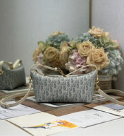 Dior Medium Travel Nomad Clutch - Gray D Fabric with Shoulder Strap