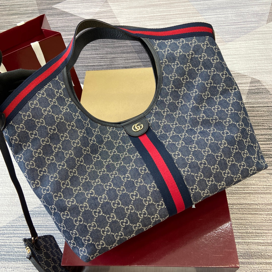 Gucci Giglio GG Denim Tote with Detachable Clutch