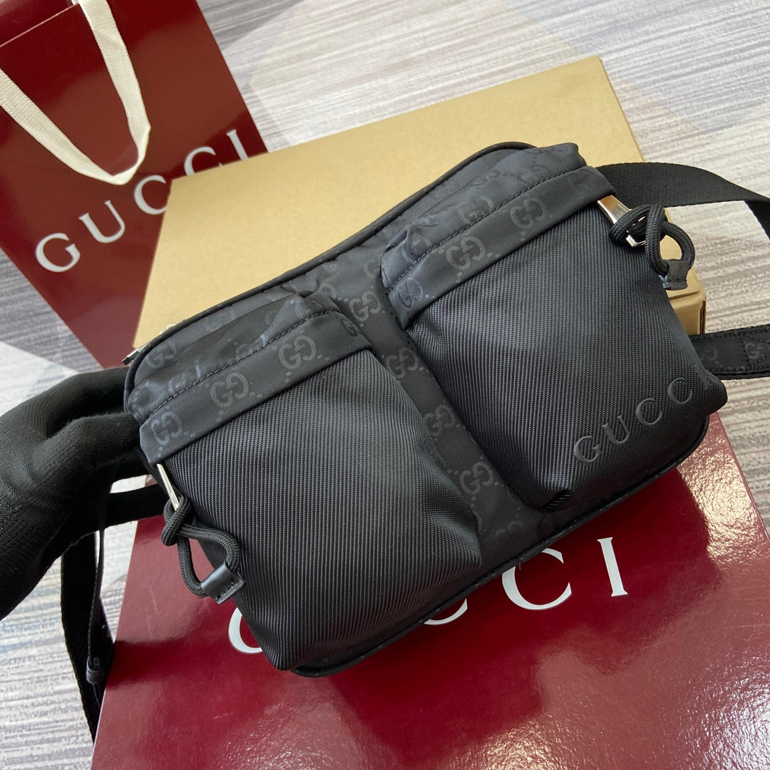 Gucci GG Nylon Crossbody Bag with Red and Green Webbing