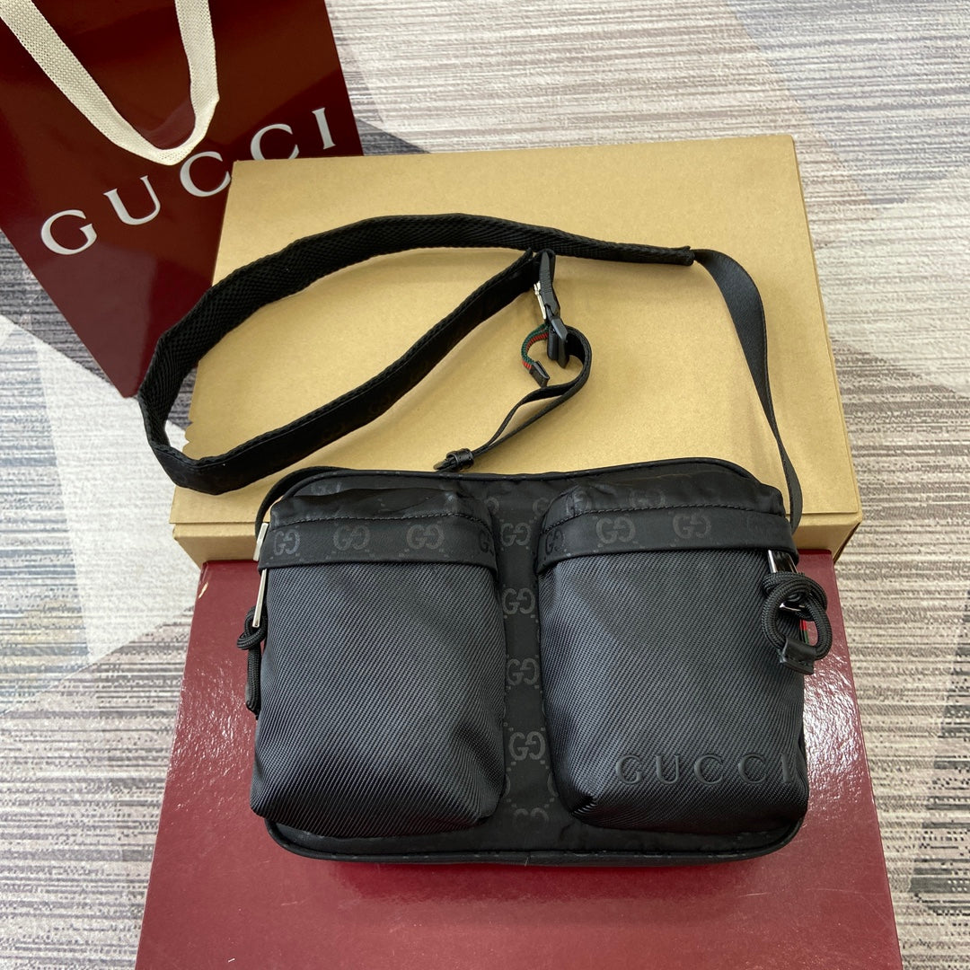 Gucci GG Nylon Crossbody Bag with Red and Green Webbing