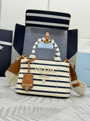 Prada Striped Cotton Canvas Mini Gardener Bag - Iconic Nautical Style