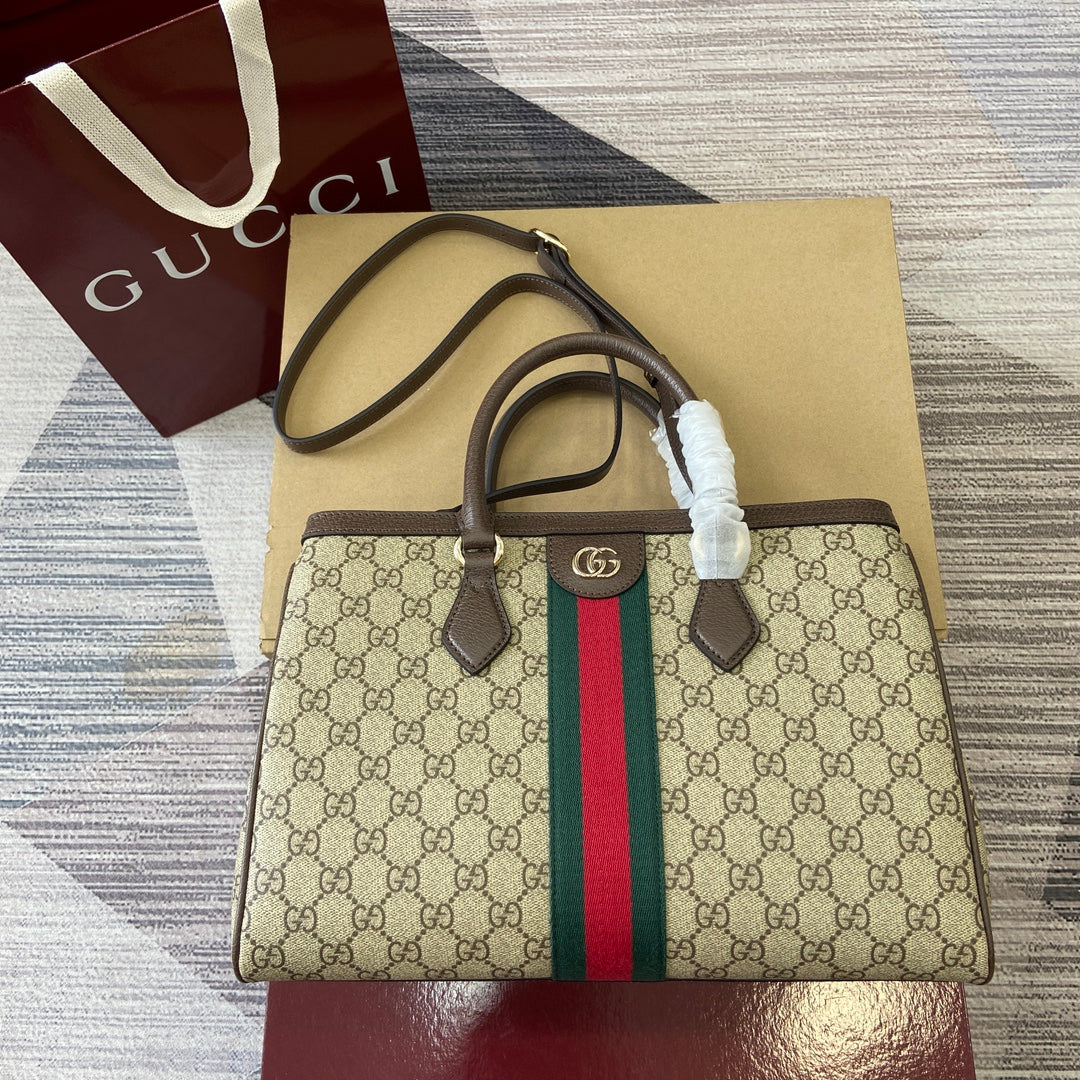 Gucci Ophidia Beige and Brown Canvas Handbag