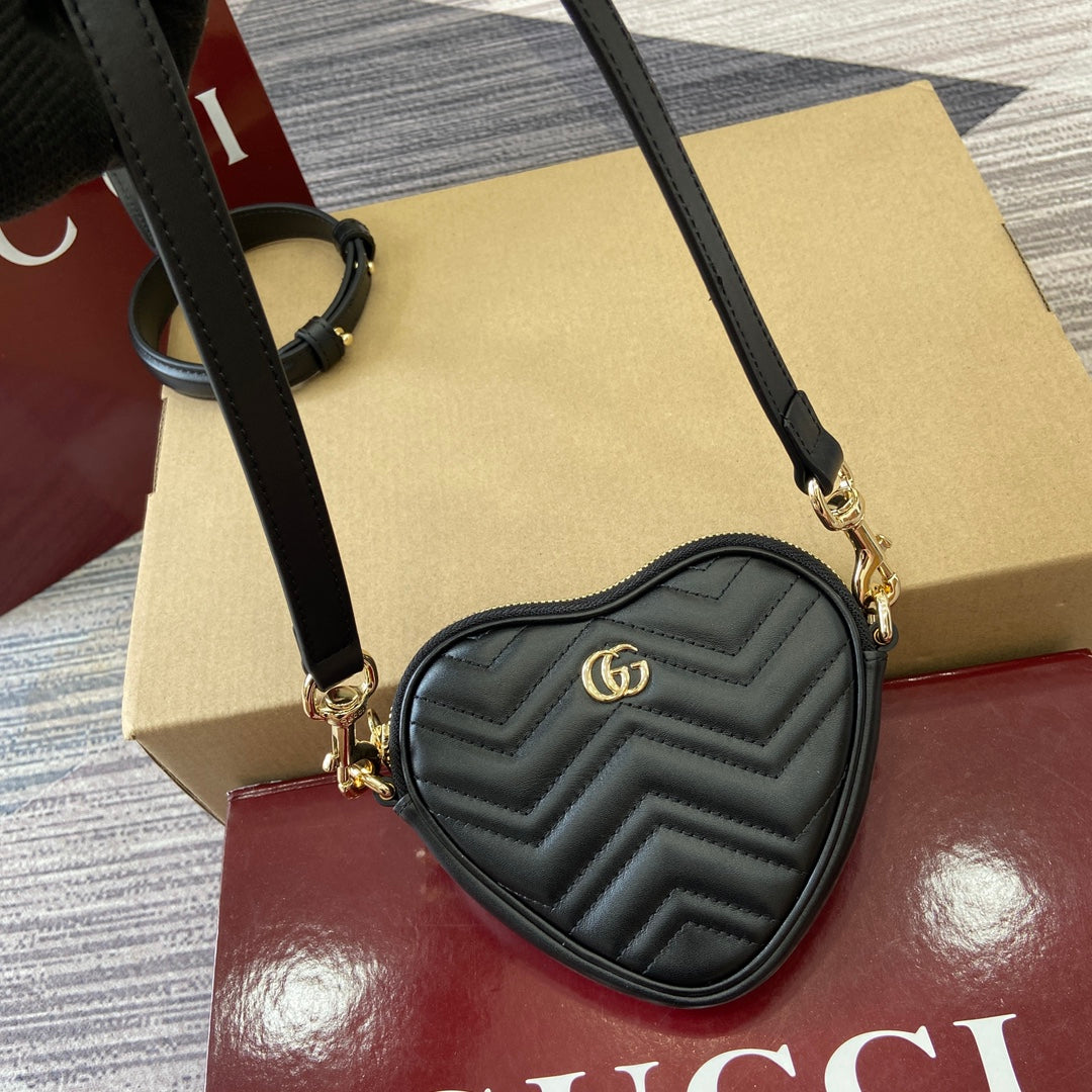 Gucci GG Marmont Mini Heart Handbag in Black MatelassÃ© Leather