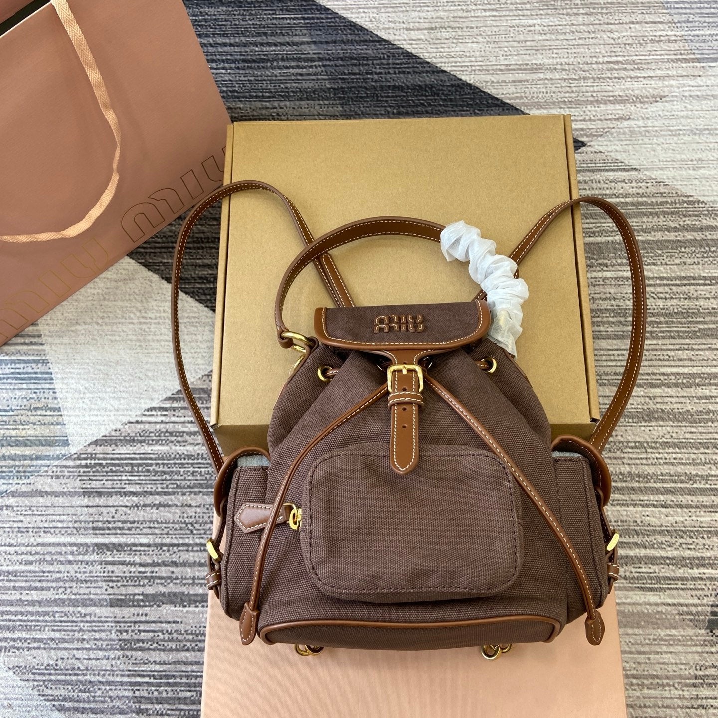 Genuine Calfskin & Canvas Convertible Handbag