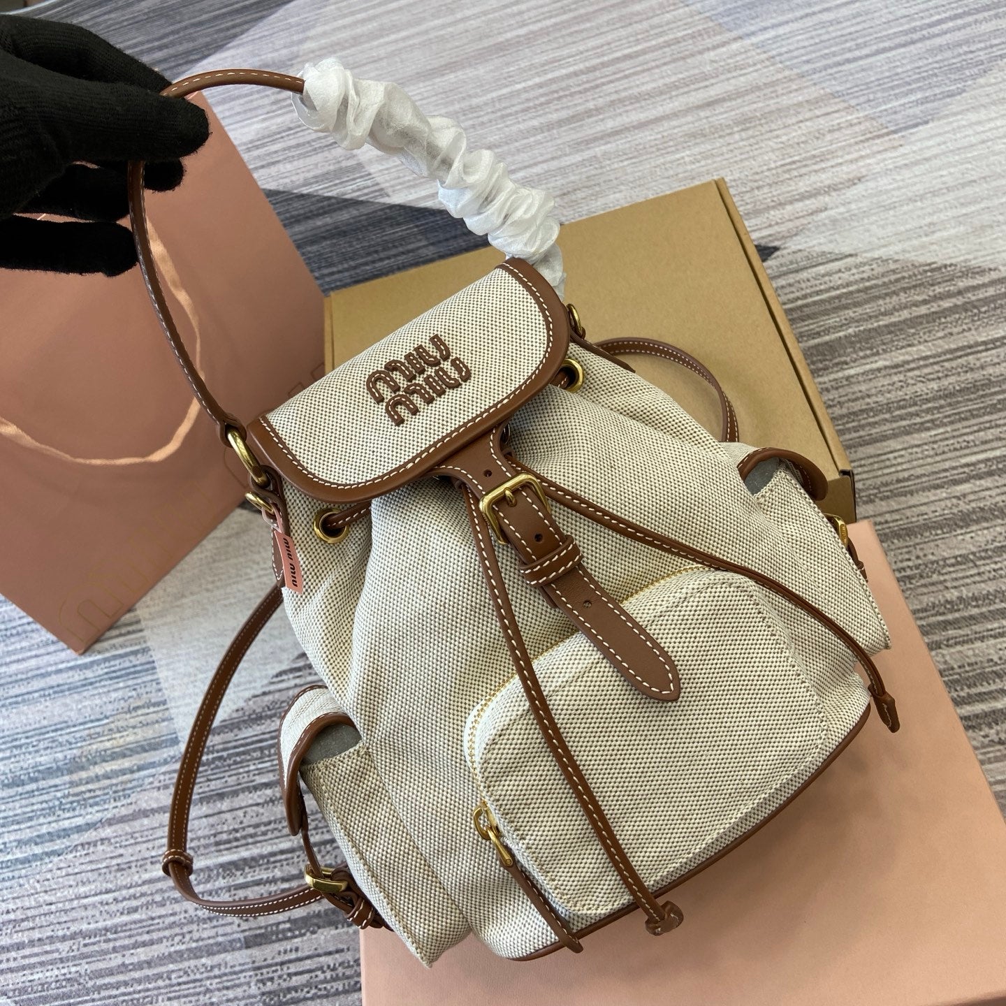 Stylish Canvas and Calfskin Shoulder Bag â€“ Made in Italy