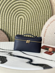 L19 Navy Blue Handbag with Gold Buckle and Extra Pocket