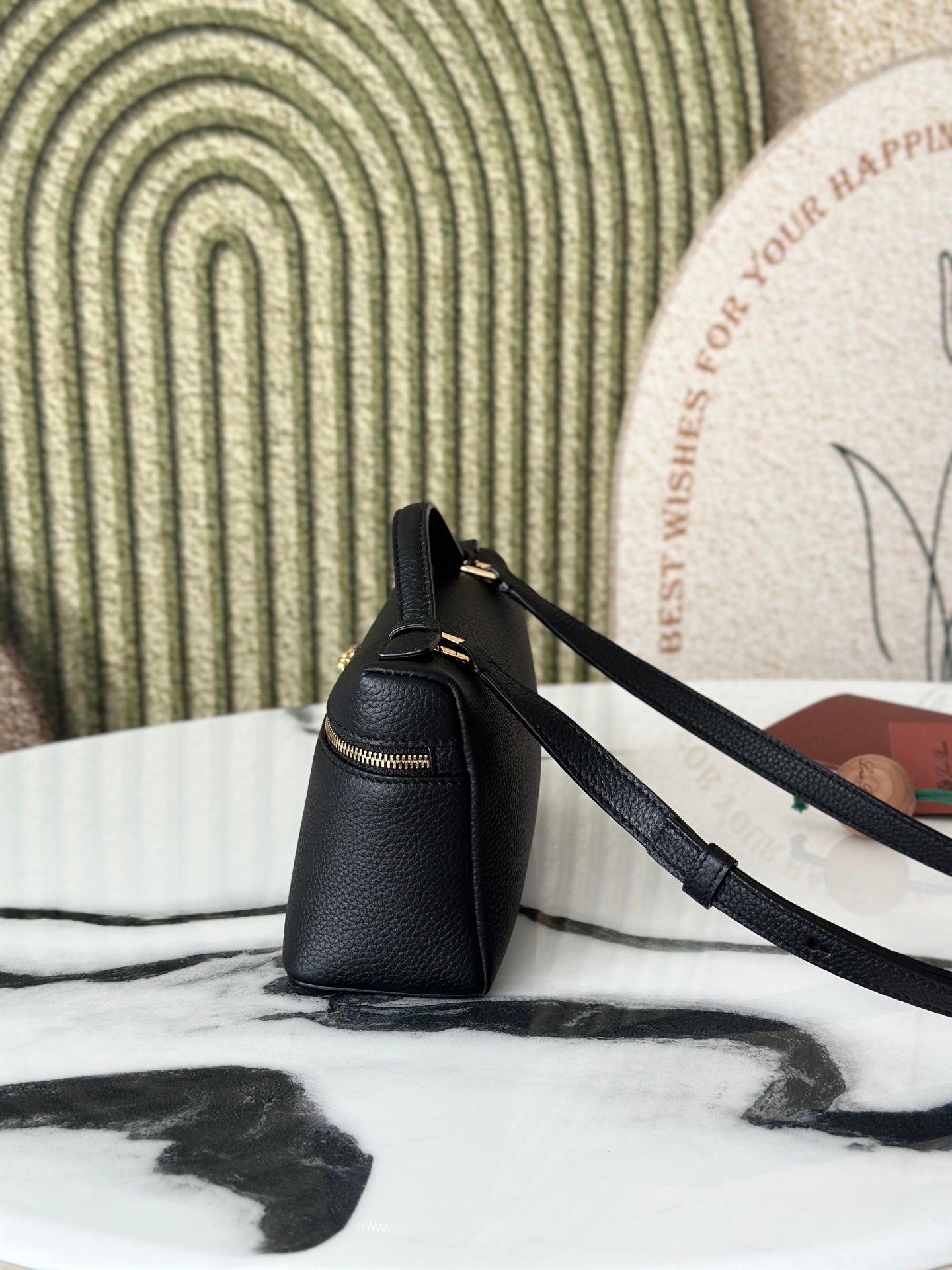 L19 Black Gold Buckle Crossbody Bag with Extra Pocket